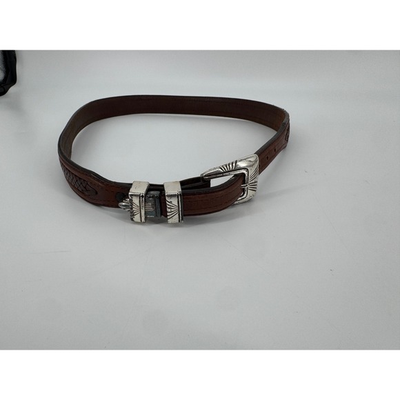 Accessories - Tony lama Western Ranger Belt Women 34 Brown Leather Braided Silver Tone